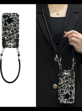 羽纱黑色豹纹适用华为Pura80Pro手机壳mate70pro斜挎p60/p70链条mate60/50/40挂绳p50e/p40pro+可背带p30/p20