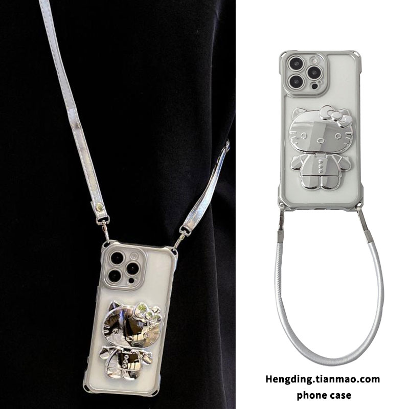 KT猫补妆镜子支架适用华为荣耀200pro手机壳100/90pro四角可挂x50i/x40斜挎80/70Pro手提绳60se背带X30女x10