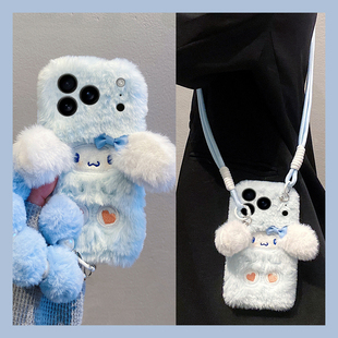 p40pro 毛绒玉桂狗适用华为Pura80Pro手机壳mate70pro斜挎p60 40秋冬p50e 立体P30女P20PRO p70挂绳mate60