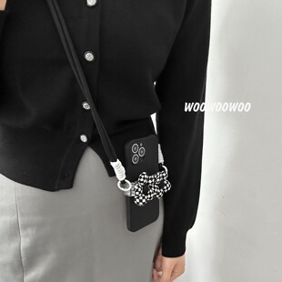 a57挂绳a93s可斜挎a72 毛绒格子小花手机背夹oppoa98 a97 a78手机壳a58x a36适用a79背带A91女a92s套A83 a32