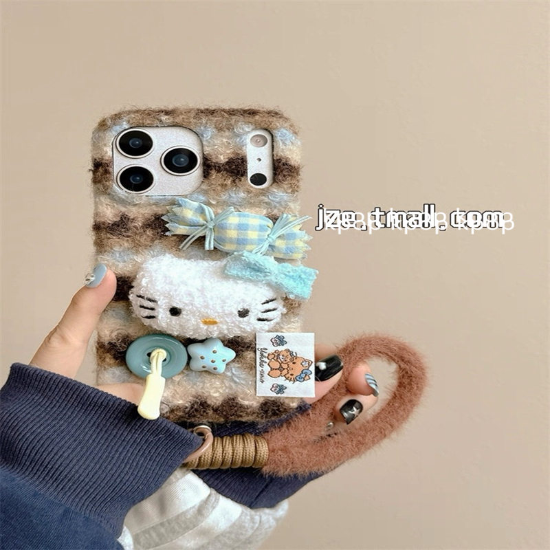 立体糖果纽扣KT毛绒红米note15pro+手机壳红米k90新款k80女k70带挂绳k60可爱防摔保护套