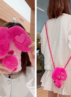 玫红毛绒兔耳朵opporeno10pro手机壳reno9毛茸茸reno8pro+秋冬RENO6/7se背带Reno5/4/3pro斜挎ACE2挂绳2Z适用