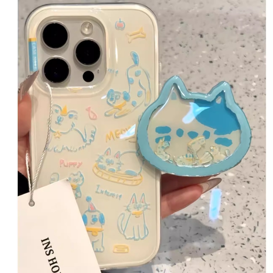 小猫摇摇乐支架适用苹果17Ari手机壳苹果16promax可爱iPhone15涂鸦14promax新款13/12mini卡通11创意XS女8/7p