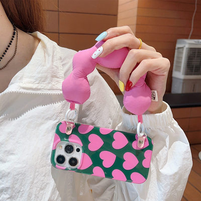 少女玫粉色爱心充棉手腕带realme真我GT7手机壳新款真我GTNeo7高级感GTNeo6斜挎背带挂绳