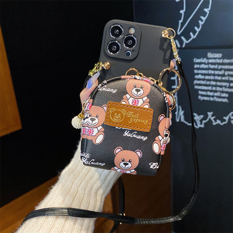 卡通小熊书包零钱包适用OPPOA1Pro手机壳A3x插卡包a2m斜挎a98/A97背带a96/a95挂绳a93s/a92全包a58/a57防摔软