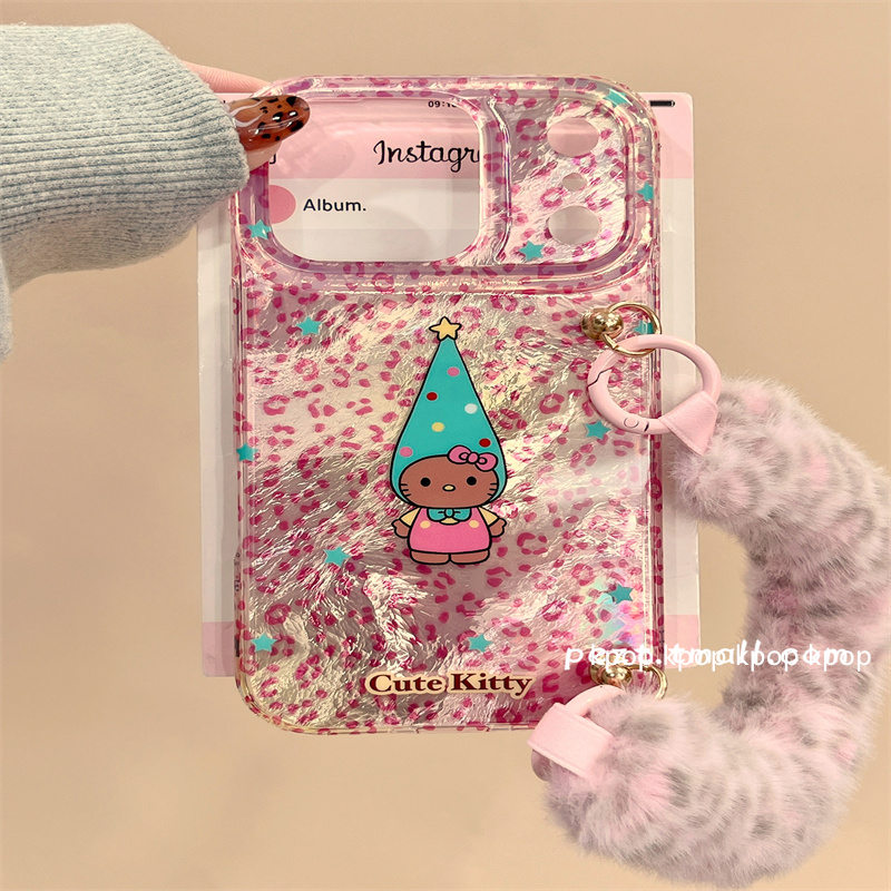 甜酷粉豹纹kt猫毛绒腕带适用于iQOOZ9Turbo+手机壳新款iqooz9turbo新款女全包防摔保护套Z9时尚个性