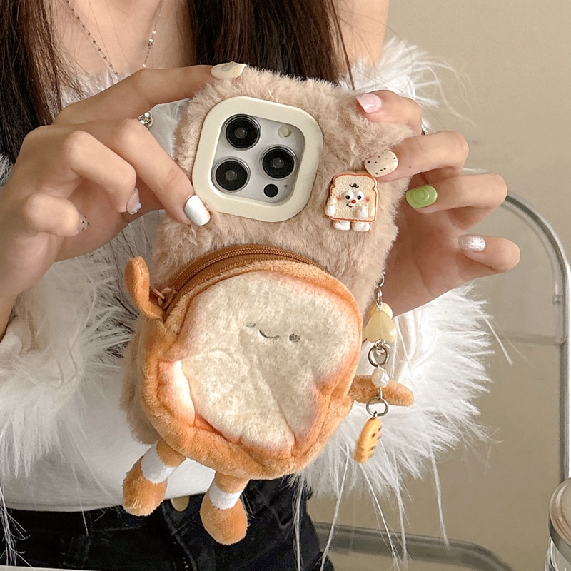 毛绒茸可爱吐司零钱包三星s25ultra手机壳新款s24+防摔s23链条s22u小众s21软壳