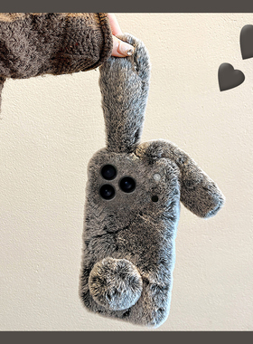 立体兔子耳朵适用三星s25ultra手机壳S24卡通s23+秋冬s22毛绒note20/10+可爱s21/s20plus女S25FE套s9/s10plus