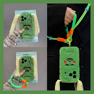 x6pro挂绳FindX5 X2秋冬r17毛茸茸FindX8ProMini搞怪女 毛绒手机壳FindX8pro斜挎FindX7 适用OPPOFindX8S