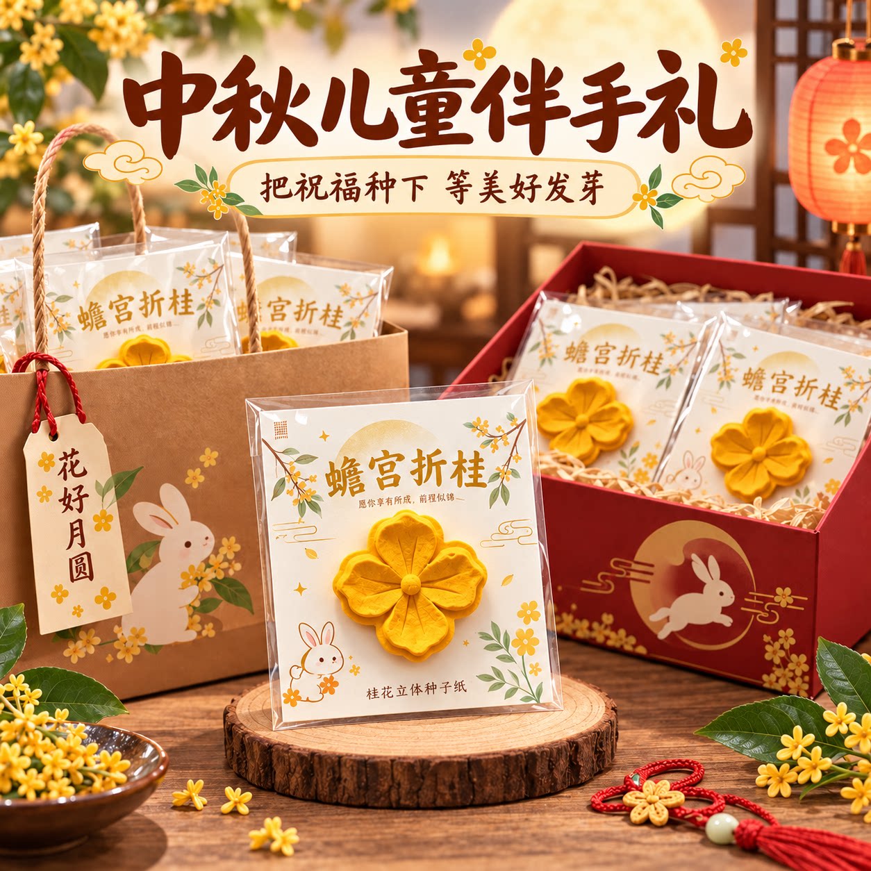 中秋节礼物伴手小礼品幼儿园小学送学生可发芽立体桂花种子纸卡片