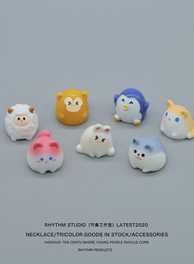 可爱圆嘟嘟迷你小动物青蛙老虎羊猪企鹅牛兔猫狗公仔玩偶桌面摆件