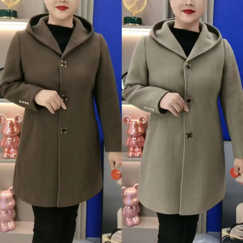 时尚连帽毛呢大衣中长款外套