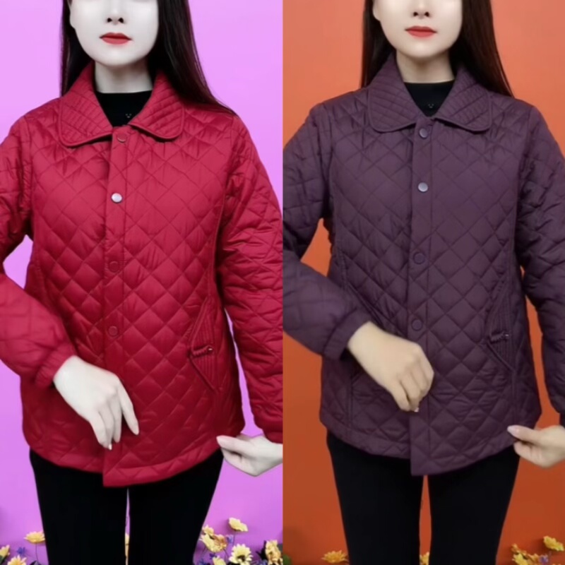 翻领轻薄棉衣外套秋冬中老年女装