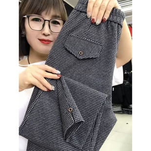 女百搭显瘦小脚裤 千鸟格萝卜裤 高腰九分休闲裤 时尚 春季 直筒裤 新款