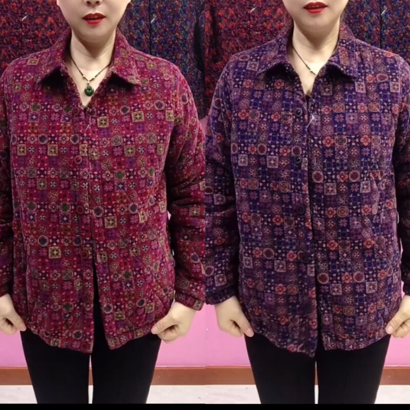 妈妈薄款宽松小棉衣中老年女装夹棉外套时尚秋冬奶奶纯棉衬衫棉袄