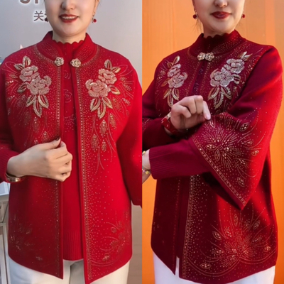 本命年妈妈喜婆婆重工绣花两件套