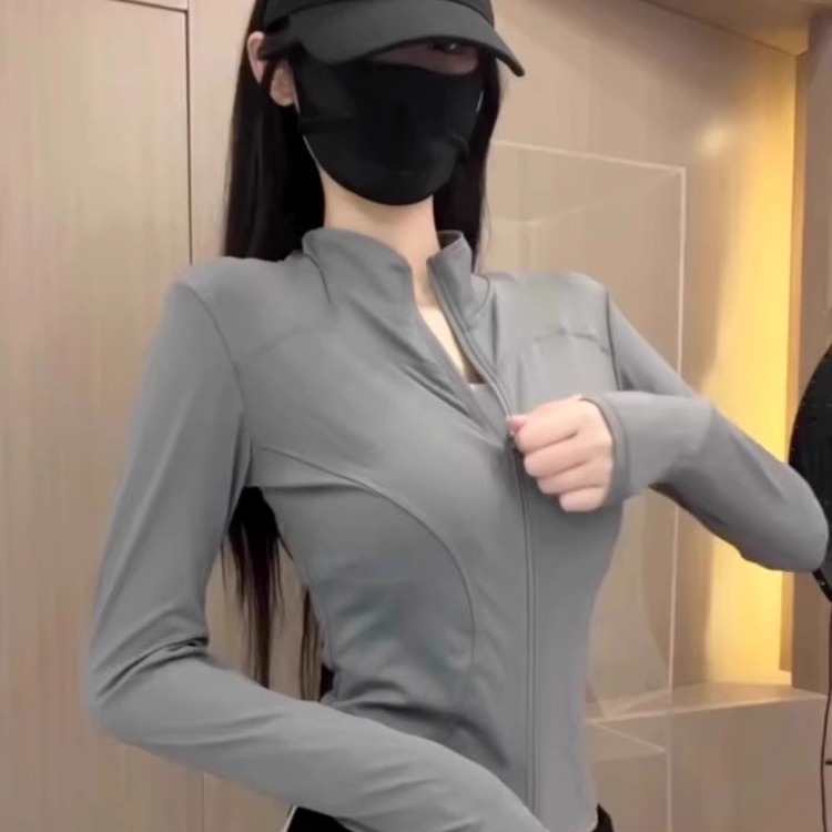 灰色防晒夏季防外套运动2024衣女新款立领透气紫外线薄款冰丝修身