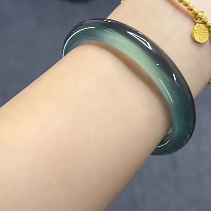 批发冰种库里蓝玉髓手镯蓝玛瑙冰透款天青冻玉石女款镯子直播货源