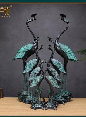 铜鹤仙鹤灵芝鹤龟鹤延年青铜器整体仿古桌面摆件工艺品礼品玄关