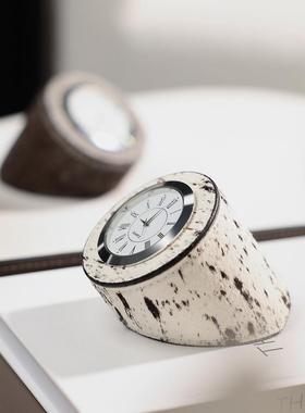 简约现代轻奢天然马毛床头柜时钟摆件样板房间民宿书房软装饰品