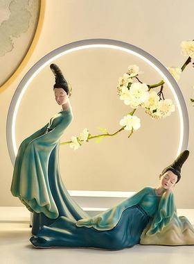 只此青绿文创古风仕女摆件新中式家居客厅电视柜装饰品乔迁礼物