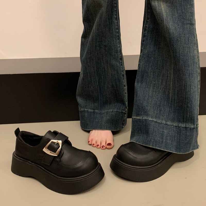 勃肯鞋女秋冬厚底一脚蹬玛丽珍小皮鞋2025新款黑色百搭乐福0922h