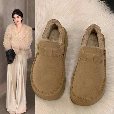 加绒加厚豆豆鞋勃肯鞋女2025冬季厚底乐福鞋博肯鞋子靴1221w