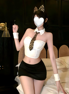 美式辣妹豹纹领带抹胸吊带背心居家直播服OL秘书职业装套装qqny