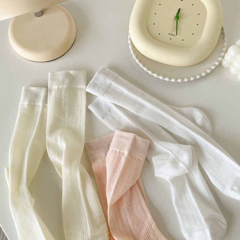 undine 袜子夏季女薄款竖条镂空纯色ins潮百搭JK日系中高筒堆堆袜