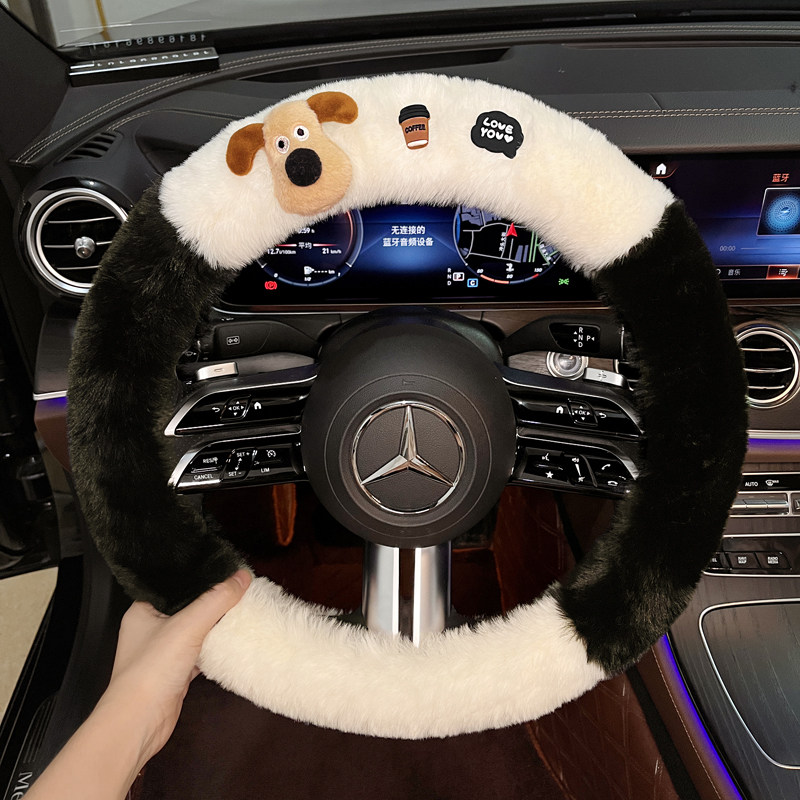 冬季毛绒方向盘套保暖可爱卡通掌门狗网红高级感2023新款汽车把套