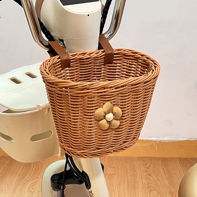 电动车车篮储物车筐复古编织田园