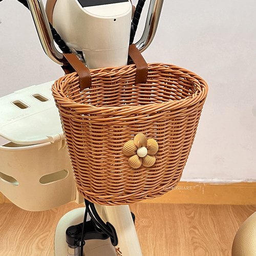 电动车车篮储物车筐复古编织田园