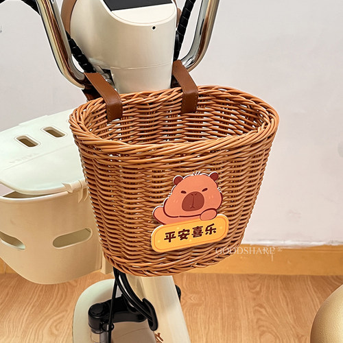 电动车前置挂篮多功能收纳筐可爱卡通卡皮巴拉单车滑板车复古车篮