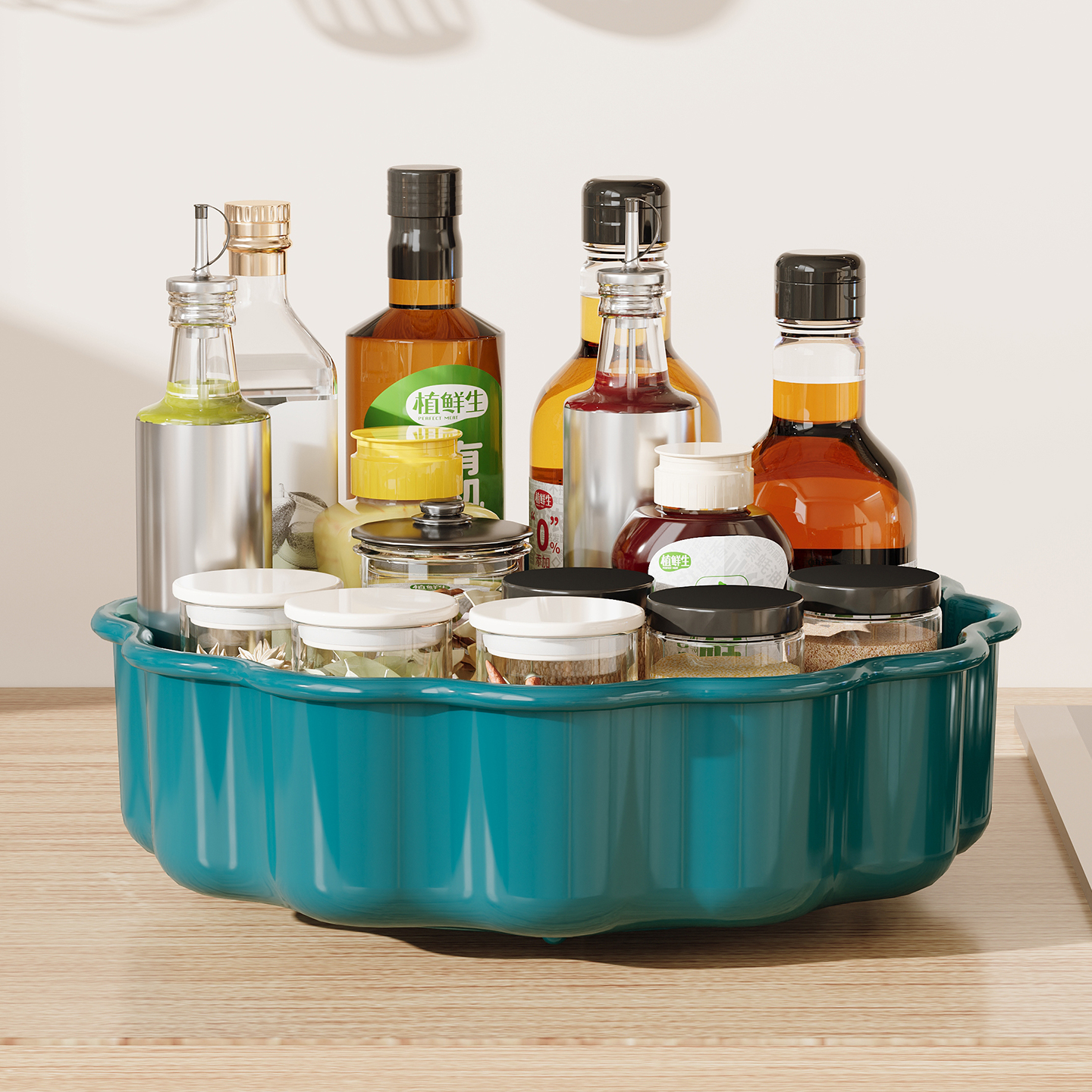 厨房旋转收纳篮家用台面调料置物