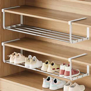 不锈钢下挂式鞋架可伸缩鞋柜分层隔板神器家用收纳不占空间置物架