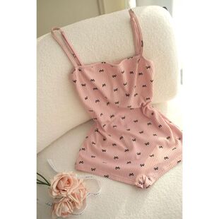 甜美辣妹纯欲风蝴蝶结连体衣女夏新款 显瘦收腰睡衣家居服 性感修身