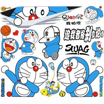笔记本日漫哆啦A梦电脑贴纸蓝胖子大雄滑板吉他防水卡通电动车贴