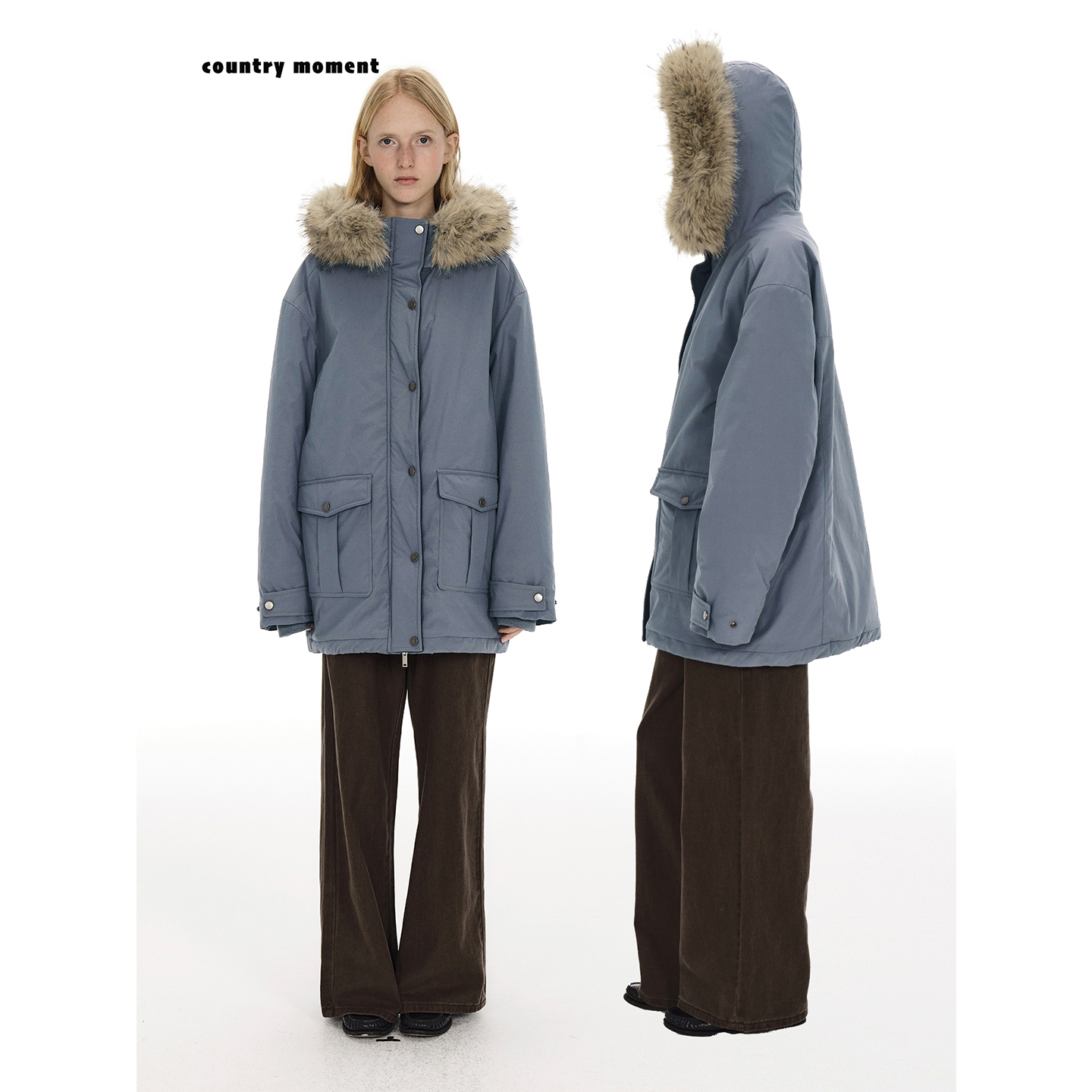 拆卸毛领撞色派克服显瘦棉服外套