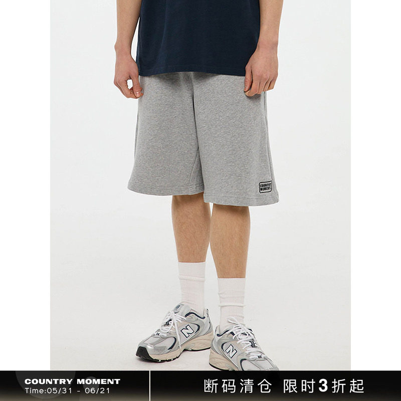 CountryMoment 日系灰色直筒运动短裤男夏季宽松纯棉针织休闲卫裤