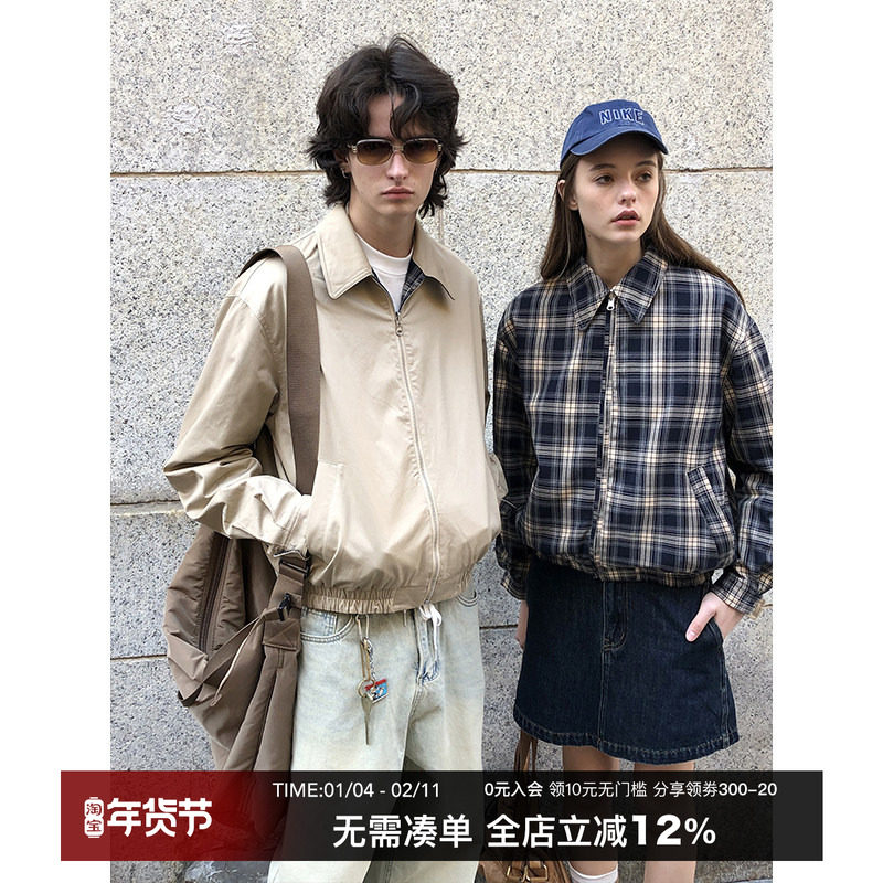 CountryMoment 【双面穿】32支精梳棉复古格纹外套男女哈灵顿夹克,男装,夹克,淘宝优惠券,粉丝福利购,淘宝优惠卷