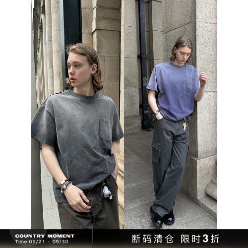 CountryMoment褪色渐变做旧T恤