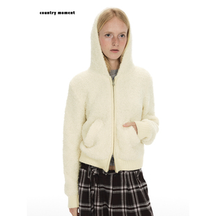 CountryMoment泰迪绒毛茸茸连帽开衫外套女冬加绒保暖卫衣慵懒风