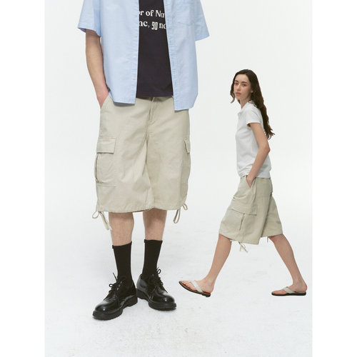 纯棉工装短裤男多口袋五分裤子女