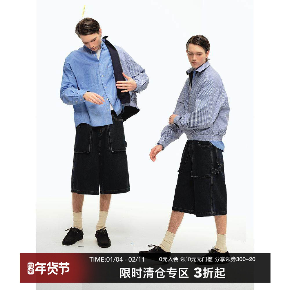 CountryMoment  复古立体口袋原色牛仔短裤男女宽松工装五分中裤,男装,牛仔裤,淘宝优惠券,粉丝福利购,淘宝优惠卷