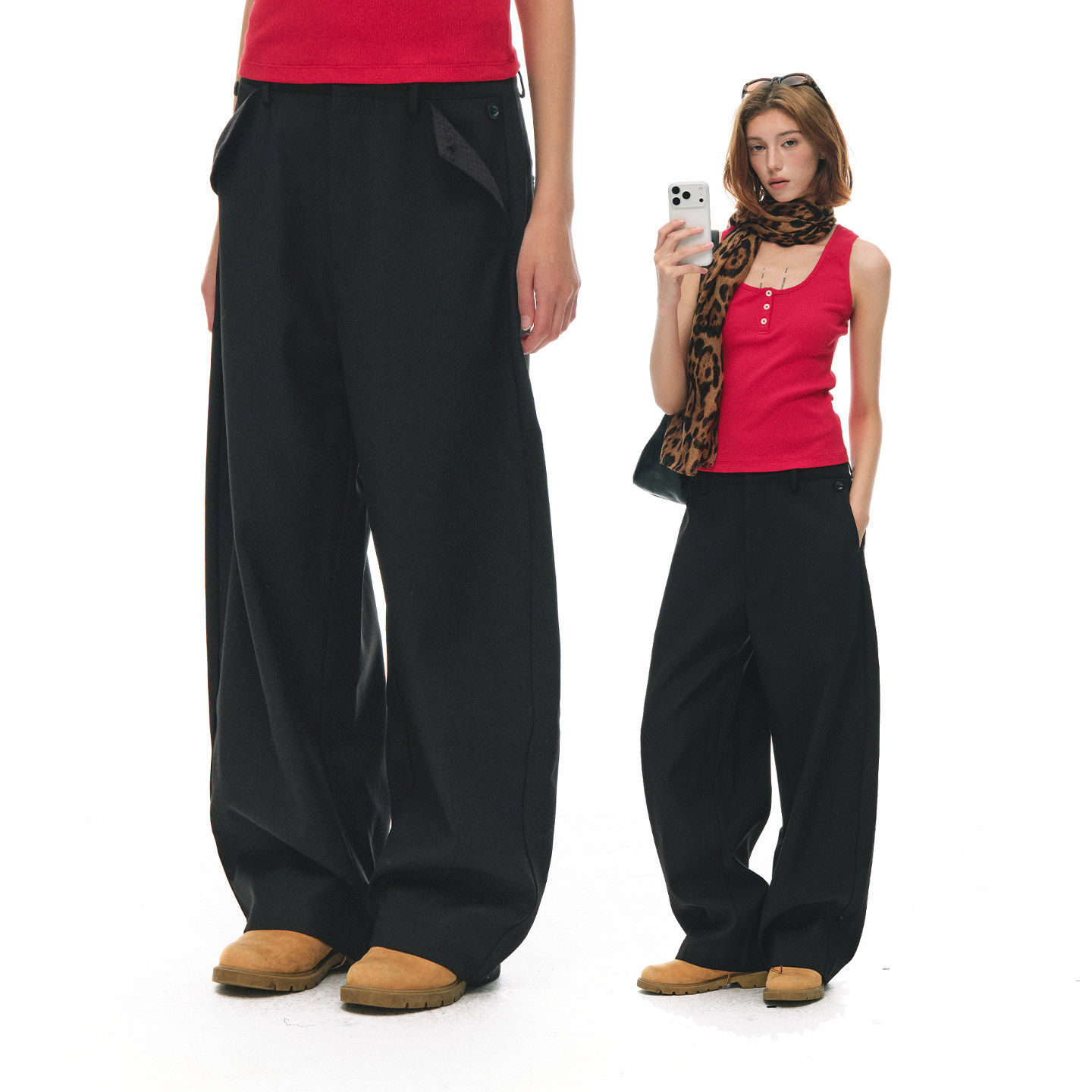 【chammy直播专属】高级感宽松复古梭织西装裤垂坠感休闲弯刀裤女