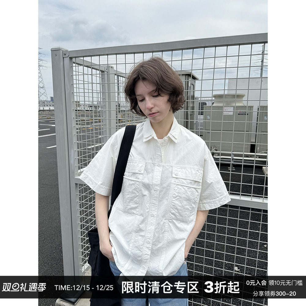 CountryMoment棉麻工装短袖衬衫