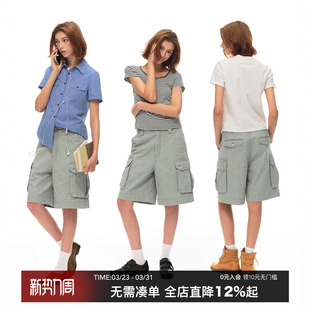 女外穿夏宽松休闲五分裤 CountryMoment 短裤 复古工装 全棉洗旧美式