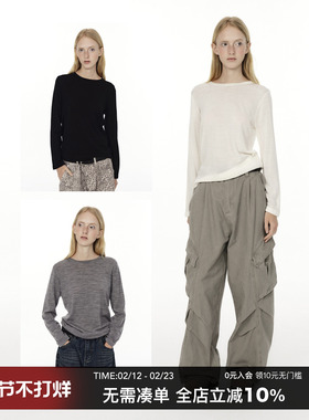 CountryMoment【可机洗】100%羊毛亲肤打底衫女冬内搭圆领长袖T恤