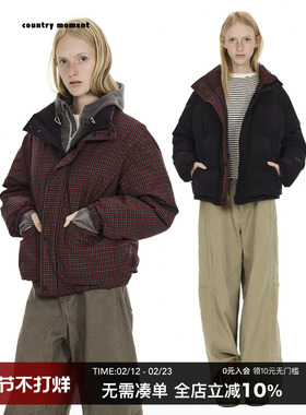 CountryMoment【男女同款】双面穿美式复古羽绒服短款黑色厚外套