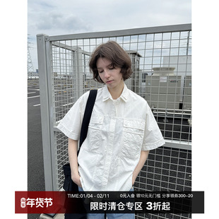 CountryMoment 双层领设计美式多口袋棉麻工装短袖衬衫男Cleanfit